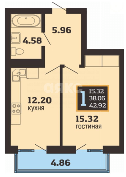 Фото №19: 1-комнатная квартира 43 м² - Анапа, мкр. жилой комплекс Резиденция Высокий Берег, ул. Ивана Голубца, 147