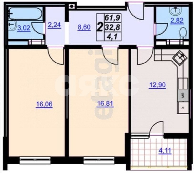 Фото №15: 2-комнатная квартира 66 м² - Анапа, жилой комплекс Лермонтово, мкр. жилой комплекс Лермонтово, ул. Лермонтова, 118