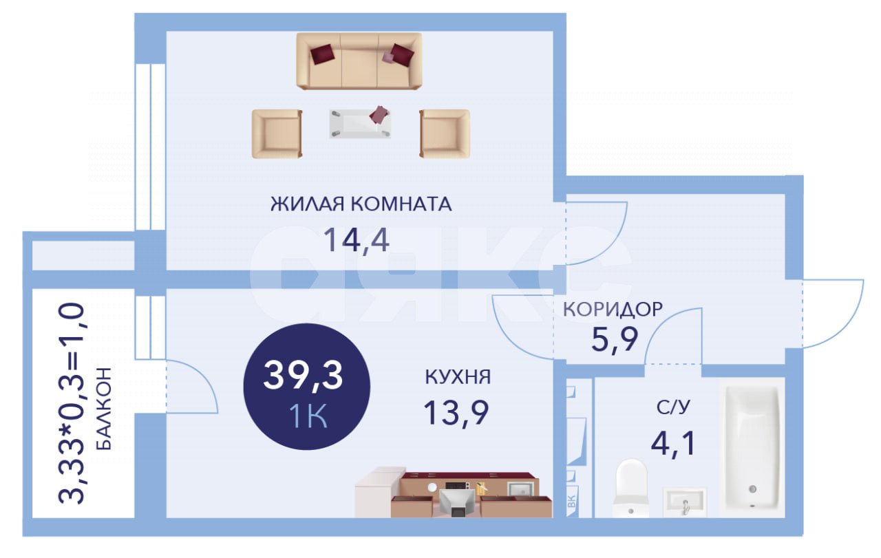 Фото №24: 1-комнатная квартира 40 м² - Анапа, Горгиппия, мкр. жилой комплекс Два Адмирала, ул. Ленина, 241к1